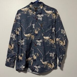 USED Men's North River Long Sleeve Button Down Shirt Color Blue/Tan Size Large